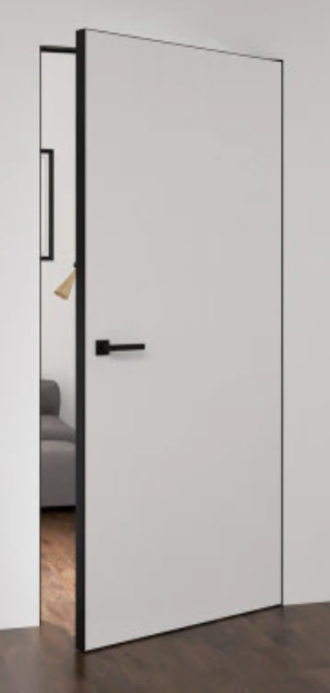 Sleptās durvis INVISIBLE ar gruntētu virsmu un melnu vērtnes malu (ārējais atvērums)